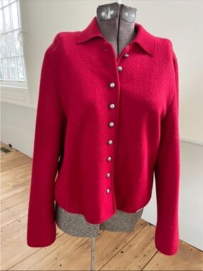 Classic Red Button-Front Women's Cardigan